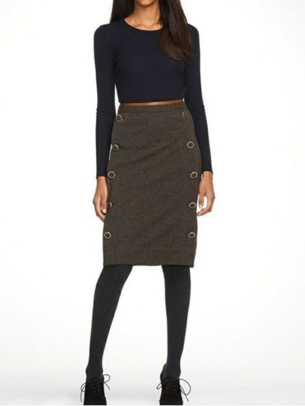 Tory Burch Merino Wool Olive and Navy Dress with Decorative Grommets XS